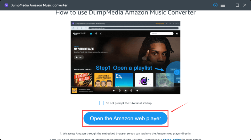 The Converter を起動し、Amazon Music Web Player にログインします。