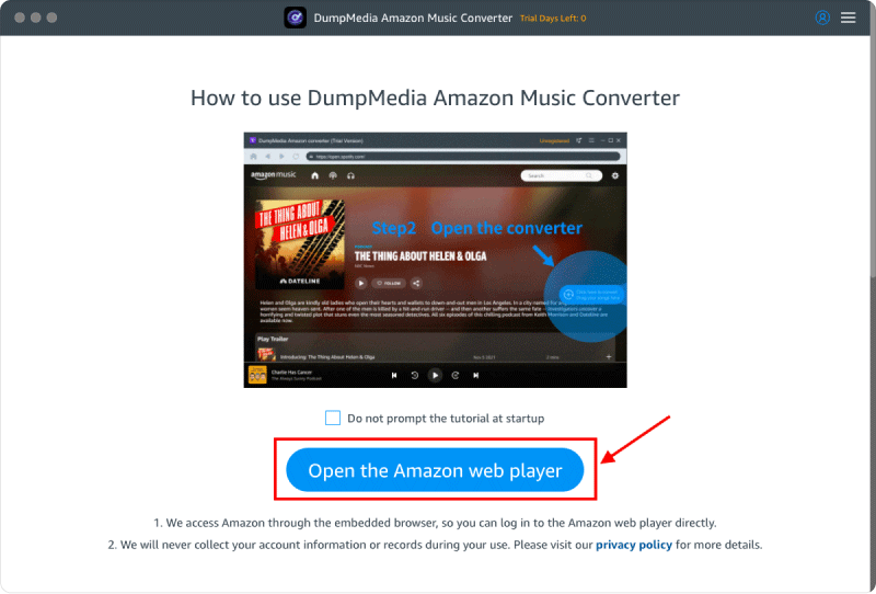 The Converter を起動し、Amazon Music Web Player にログインします。