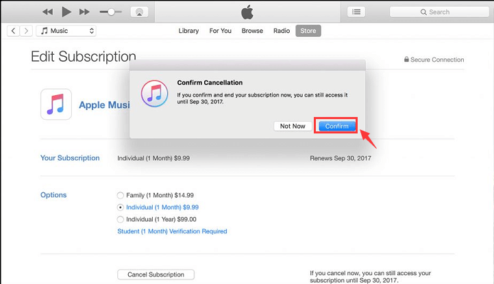 コンピュータでApple Musicサブスクリプションをキャンセルする