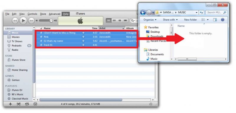 iTunesを使用して音楽ファイルをSandiskSansaClipに転送する