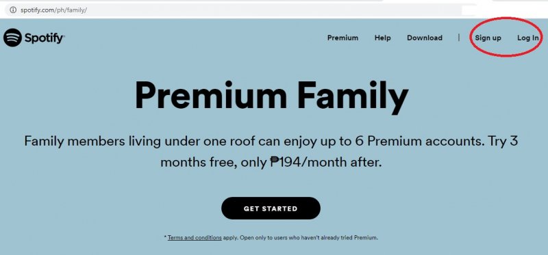 Spotify FamilyPremiumにサインアップまたはログインする