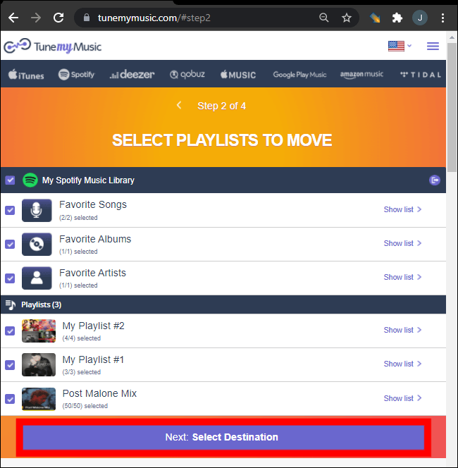 Transfer
 Spotify Playlist TuneMyMusic