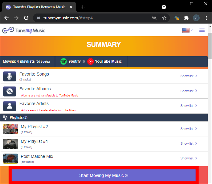 TuneMyMusic 音楽を動かし始める