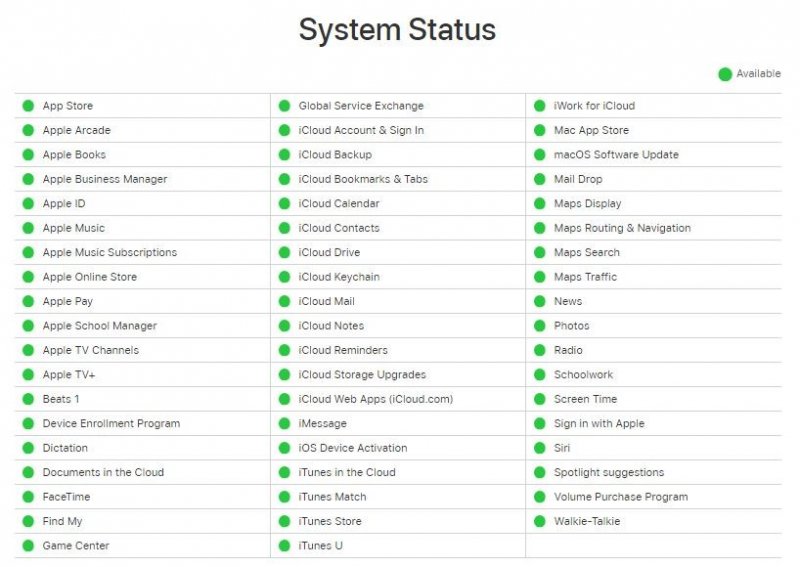 iCloudのサービスステータスを確認する